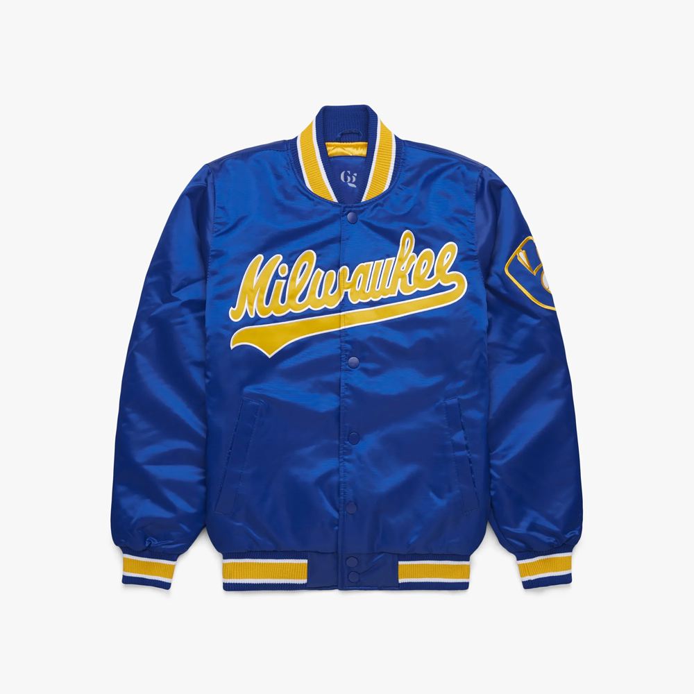 Milwaukee Brewers Blue Satin Varsity Full-Snap Jacket