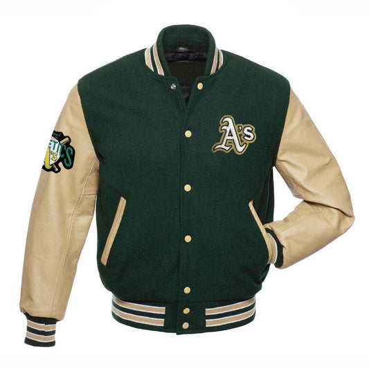 Oakland Athletics Green & Cream Varsity Jacket - MLB Varsity Jacket