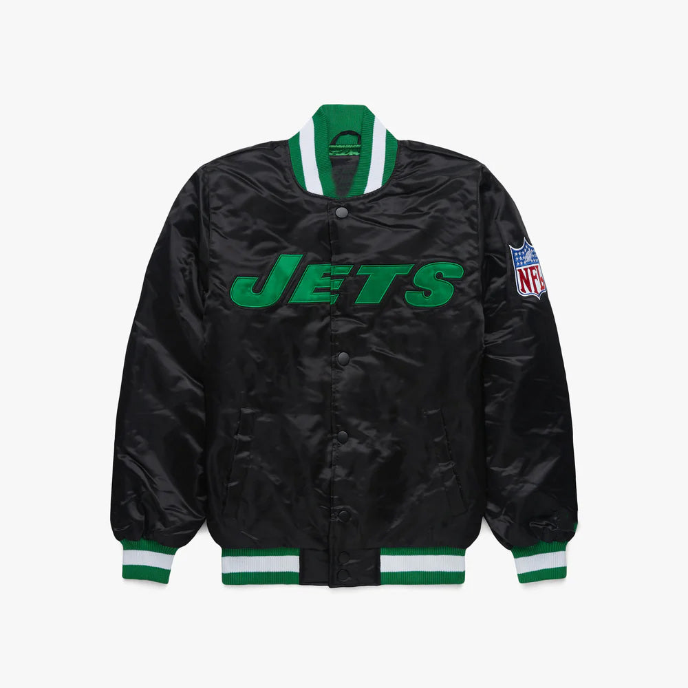 New York Jets Starter Black Satin Varsity Full-Snap Jacket - NFL Satin Jacket