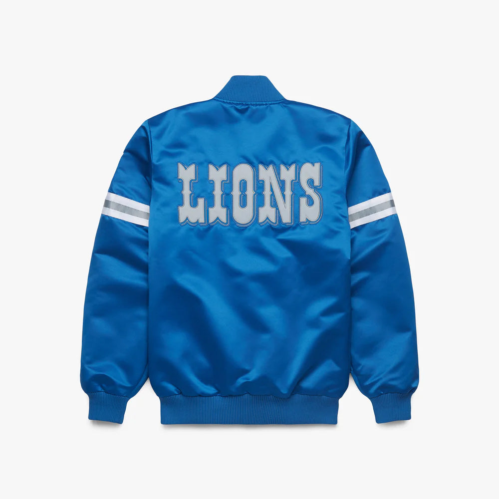 Detroit Lions Starter Blue Satin Varsity Full-Snap Jacket - NFL Satin Jacket